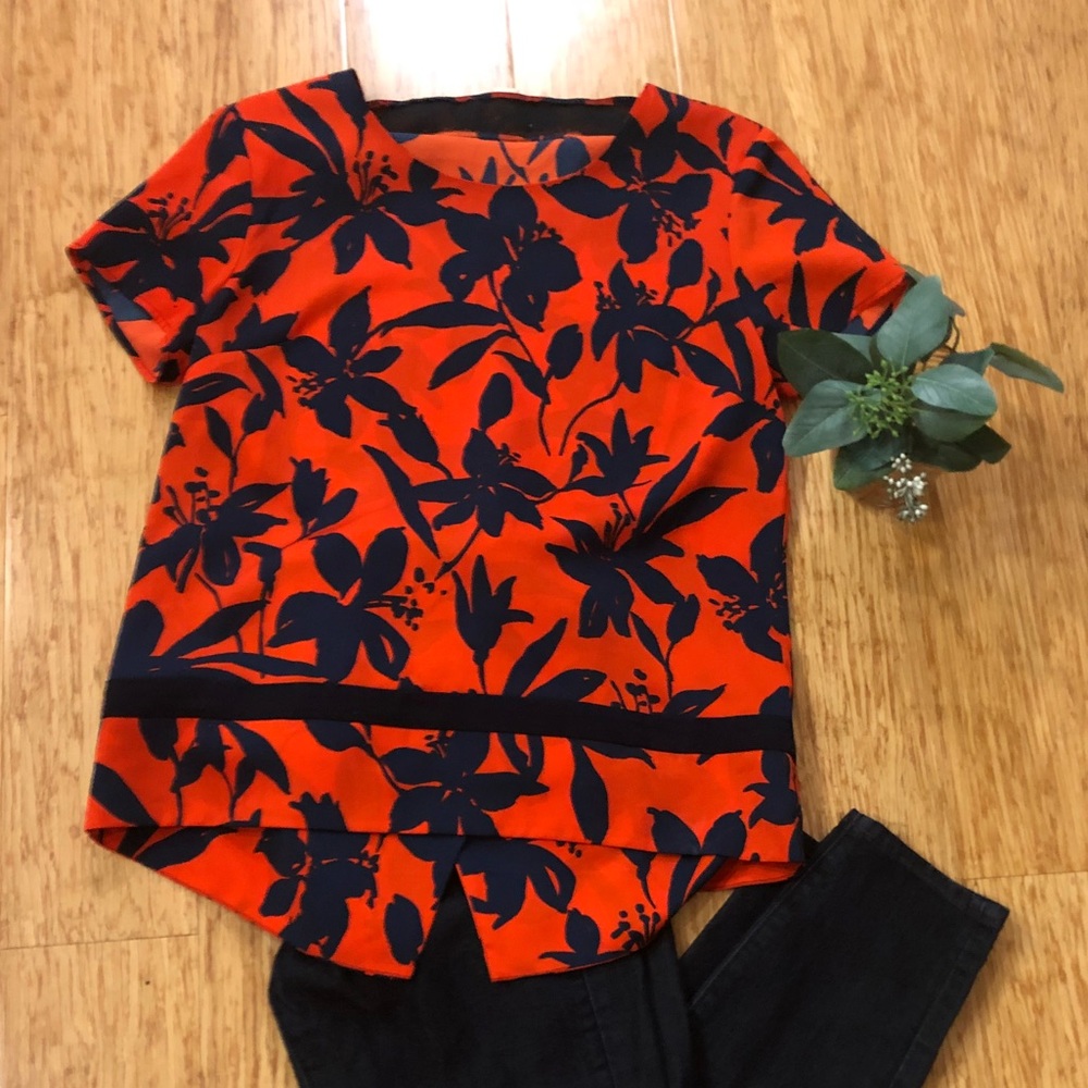Fun orange and navy shirt tail J Crew blouse